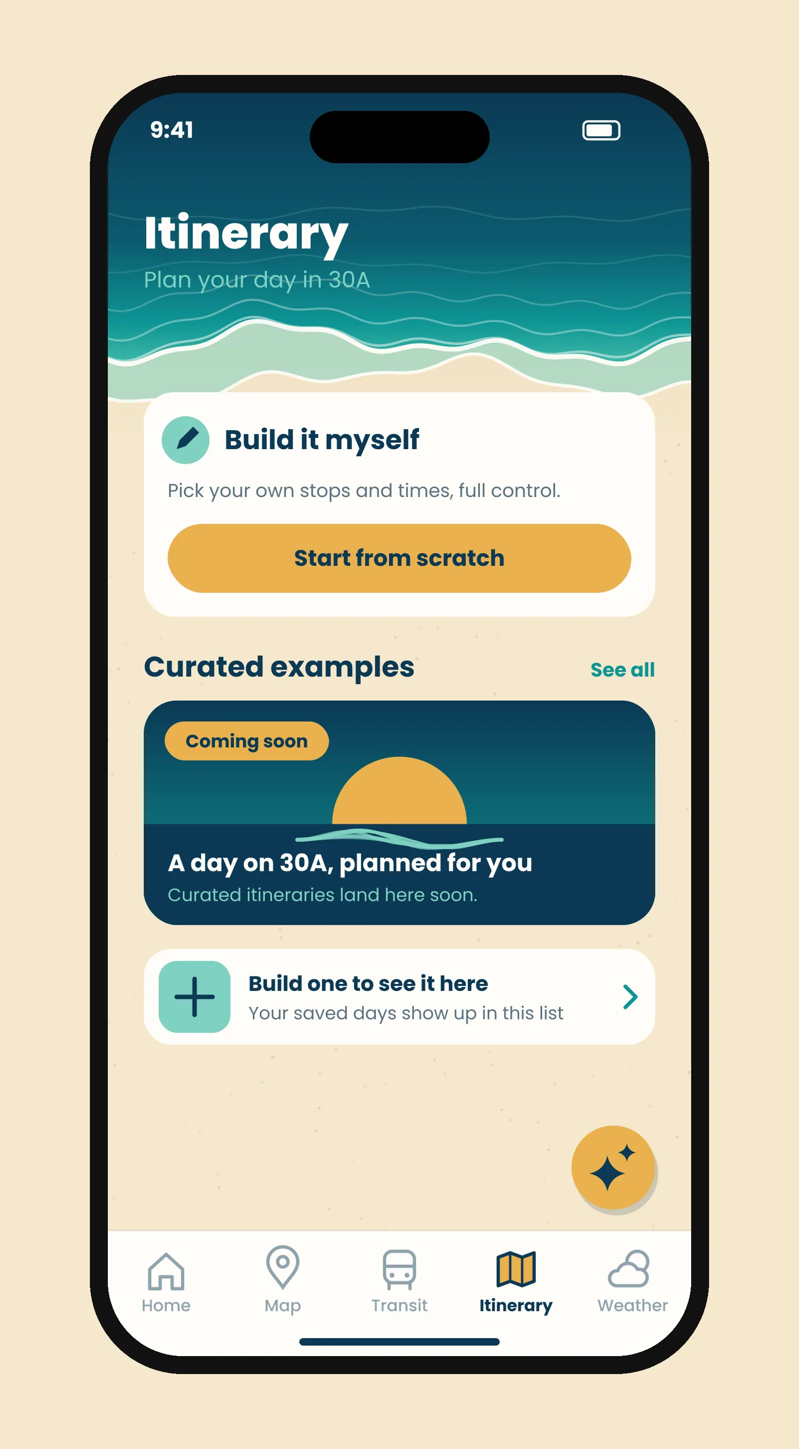 WhileIn Itinerary screen